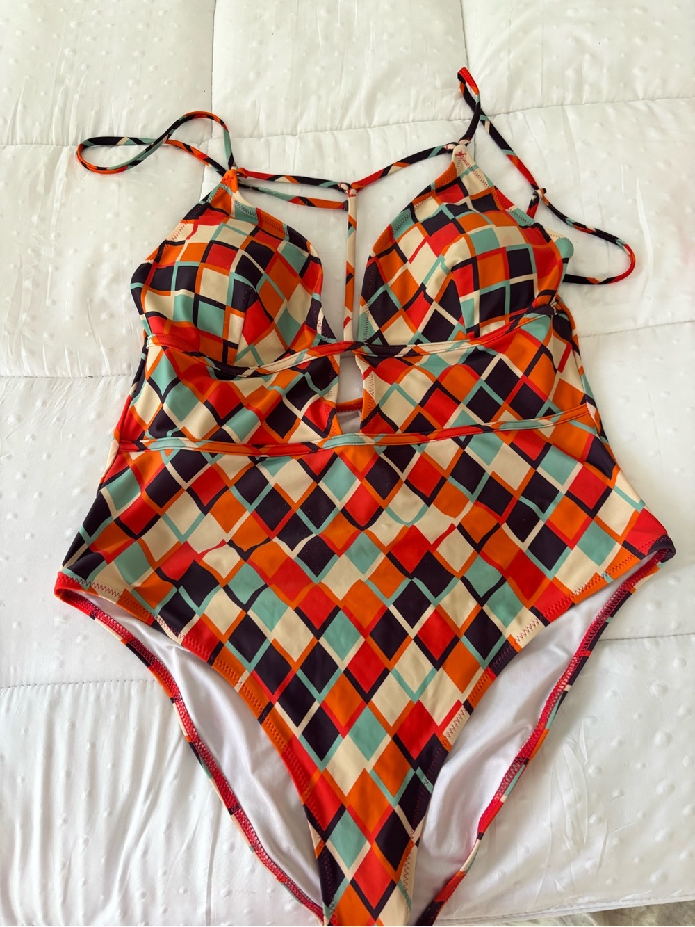 Cupshe Multicolor Geometric One-Piece Swimsuit - Orange, Teal, Black
